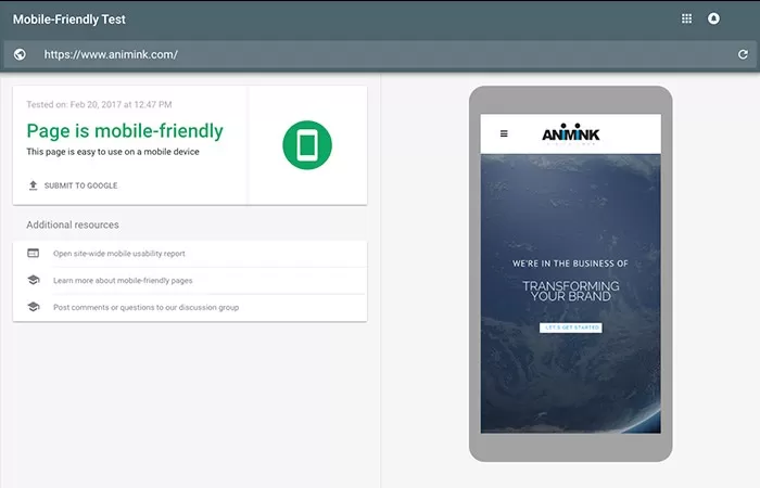 Mobile-Friendly Testing Tool - Animink